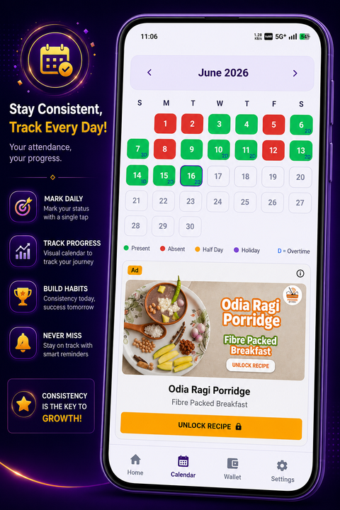 Self Attendance Pro calendar screen