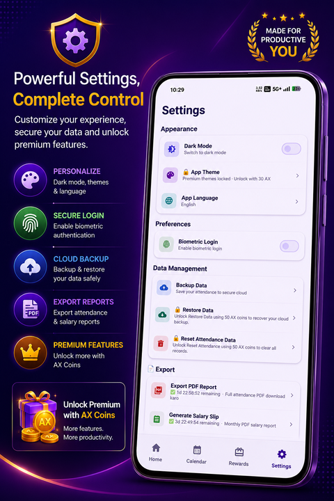 Self Attendance Pro settings screen